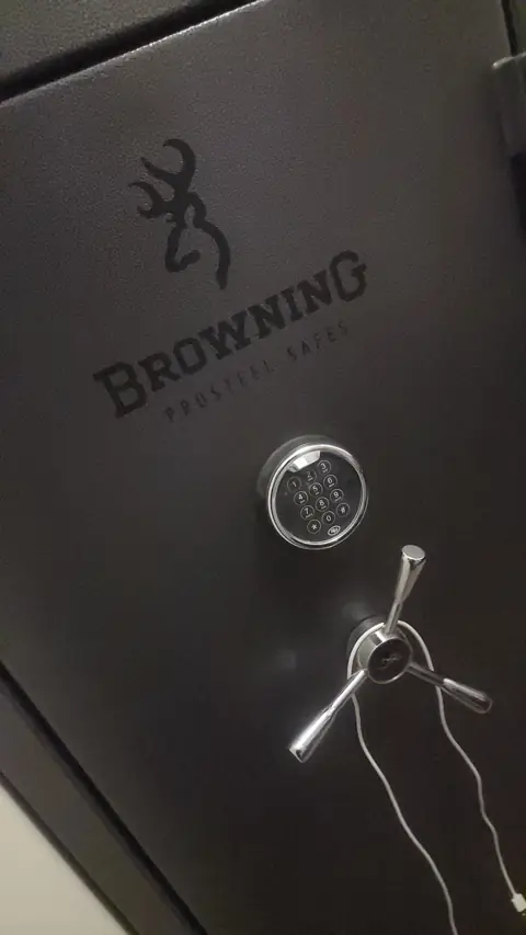 Browning gun safe with an electronic keypad lock, opened and serviced