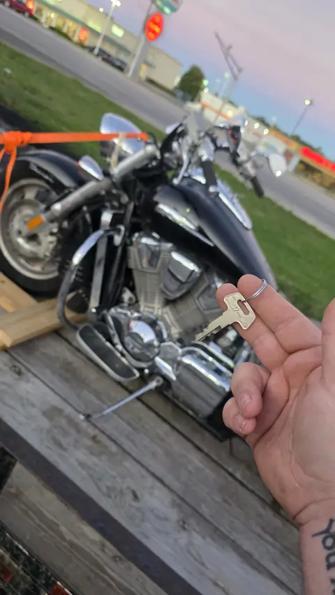 Replacement key made for a cruiser motorcycle on a trailer
