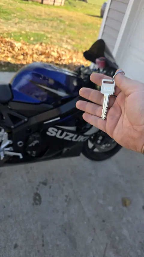 New key cut for a blue Suzuki sport motorcycle